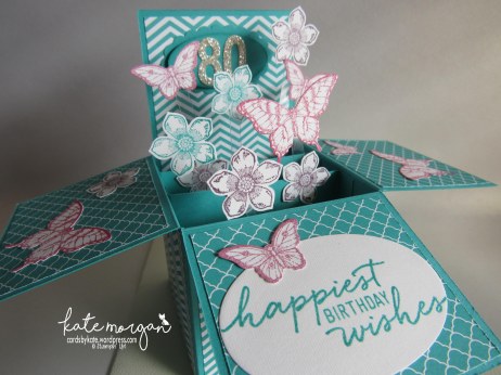 80th Birthday card in a box, Petite Petals, Papillon Potpourri DIY Feminine #stampinup @cardsbykatemorgan