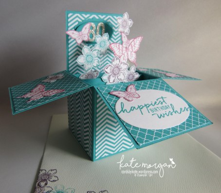 80th Birthday card in a box, Petite Petals, Papillon Potpourri, DIY, Feminine #stampinup @cardsbykatemorgan