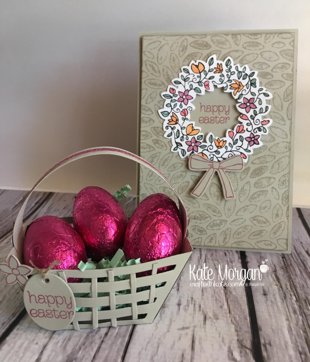 Easter Basket &amp; card using Stampin' Ups Window Box Thinlits &amp; Circle of Spring by Kate Morgan, Independent Demonstrator Australia. Occasions 2017 3D DIY