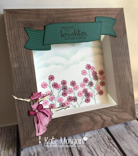 Beautiful Bouquet stamp set, Pretty Label Punch (sponging creating the clouds), Lovely Laurel Thinlits , Beautiful You, Wood Textures DSP by Kate Morgan, Independent Stampin Up Demonstra