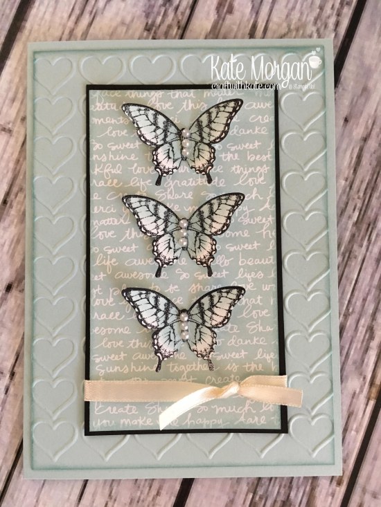 Butterfly Card using Stampin Up Papillon Potpourri, Elegant Butterfly punch, Subtles DSP, Happy Heart TIEF by Kate Morgan, Independent Demonstrator Melbourne. 2017 3D