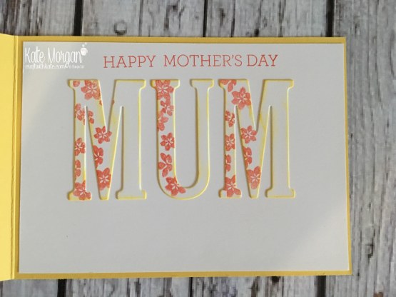 Shaker card for Mother's Day using Stampin Ups Delightful Daisy DSP &amp; Large Letter Framelits by Kate Morgan, Independent SU Demonstrator, Rowville inside