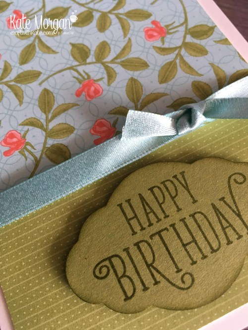 Stampin' Up! Happy Birthday Gorgeous &amp; Petal Garden DSP by Kate Morgan, Independent Demonstrator, Rowville. Feminine, Birthday Card DIY