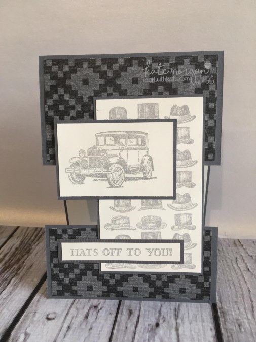 Masculine Card for Father's Day, Hats off to you using Stampin Ups Guy Greetings by Kate Morgan, Independent Demonstrator Australia. Craft with Kate #cutitnothoardit