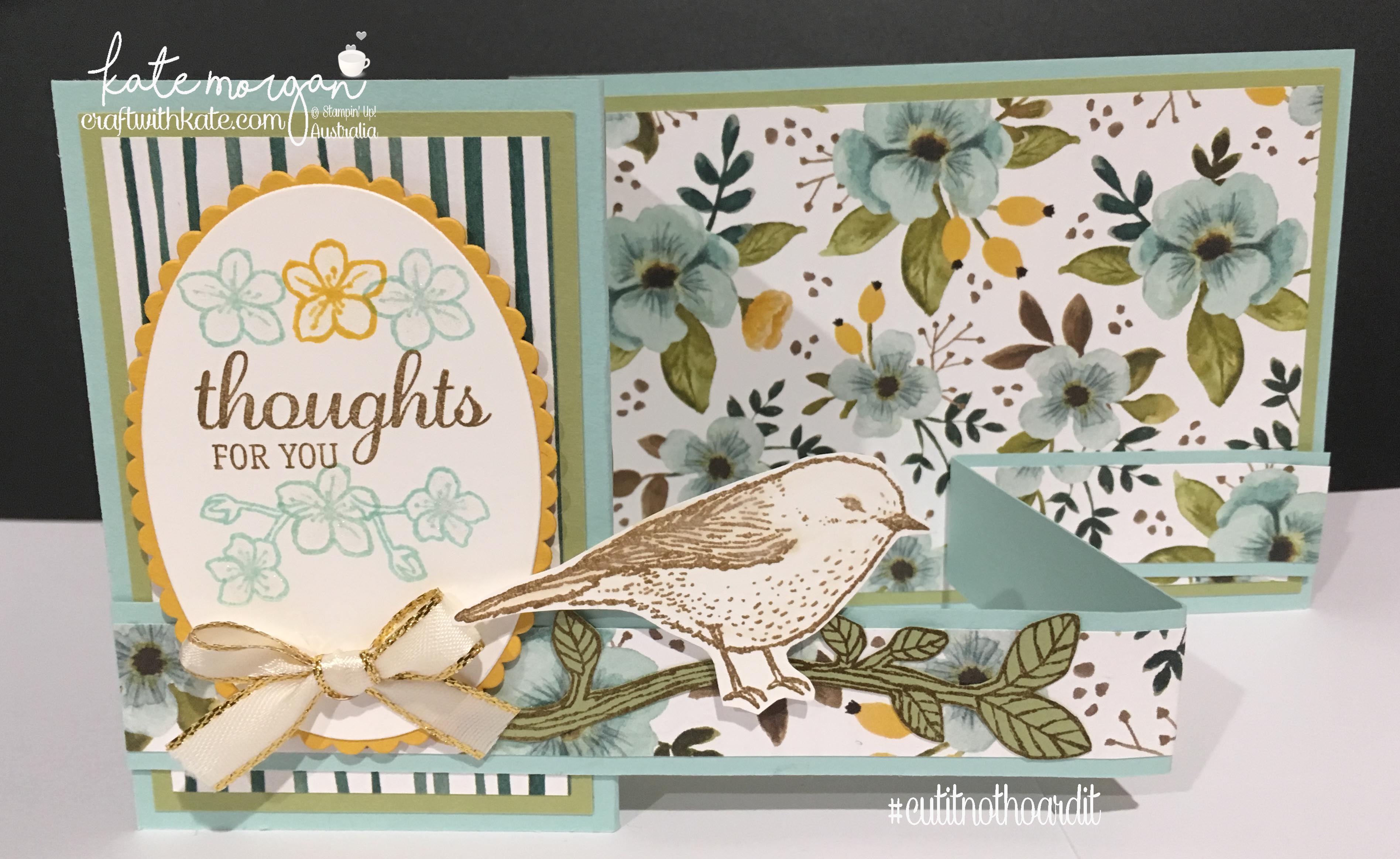 FREE Tutorial for Double Z Fold using Whole Lot of Lovely DSP & Best Birds stamp set by Kate Morgan, Independent Demostrator, Australia. #Stampinup #makeacardsendacard Fancy Folds standi