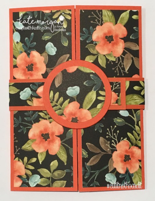 Free Tutorial on my blog for this A5 Gatefold Shutter Card in Australian measurements, by Kate Morgan, Independent Demonstrator. Fancy Fold card using Whole Lot of Lovely DSP #stampinup