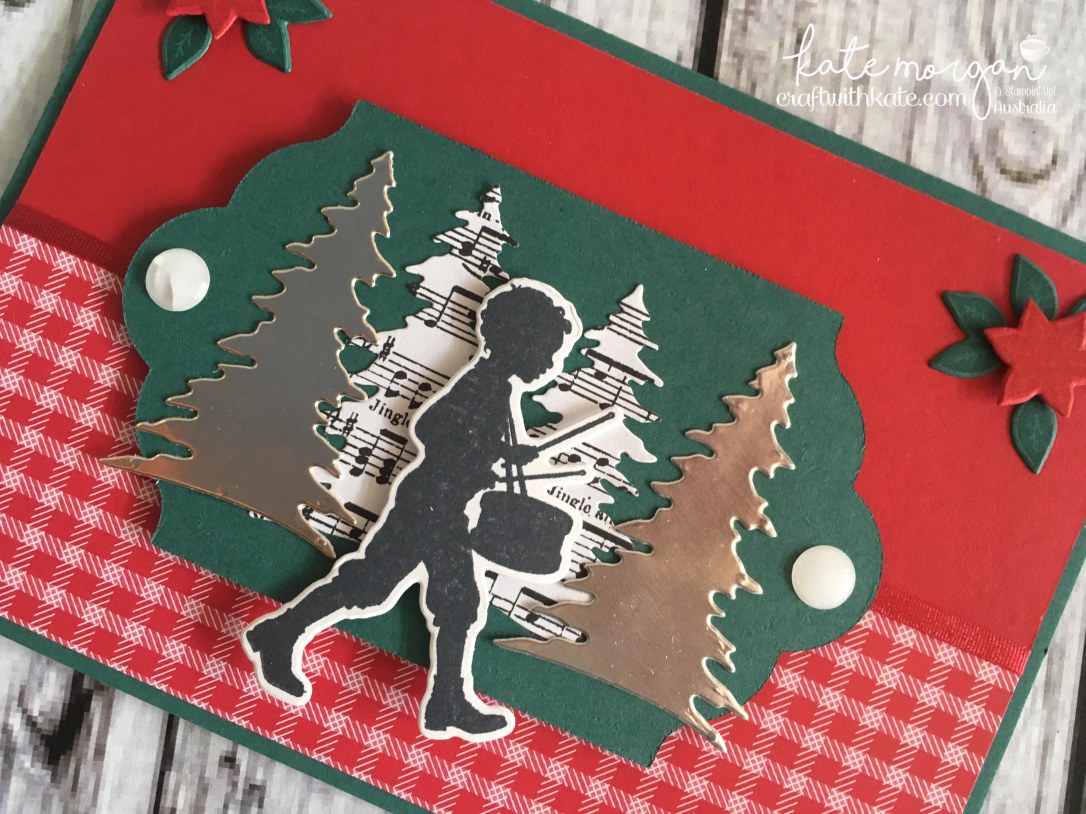 Handmade Christmas Card using Stampin Ups Musical Season, Carols of Christmas, Merry Music DSP, Quilted Christmas DSP by Craft with Kate, Independent Demonstrator Australia 2017 Closeup