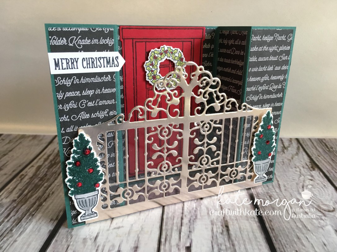 Heart of Christmas Inspiration Bridge Fold card with TUTORIAL using Stampin Up At Home with You & Detailed Gate thinlits die by Kate Morgan, Independent Demonstrator, Australia. #cutitnothoardit #stampinup.JPG