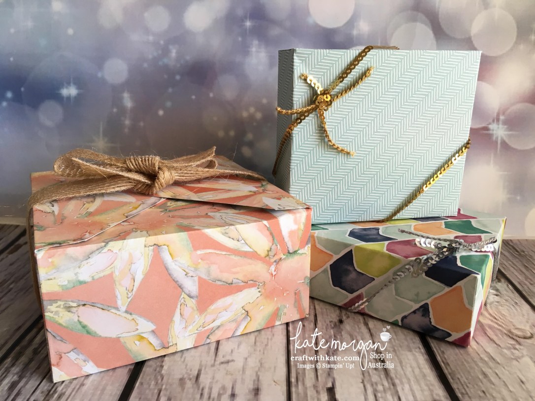 3D boxes using Stampin Up Envelope Punch Board &amp; DSP by Kate Morgan, Independent Demonstrator, Australia