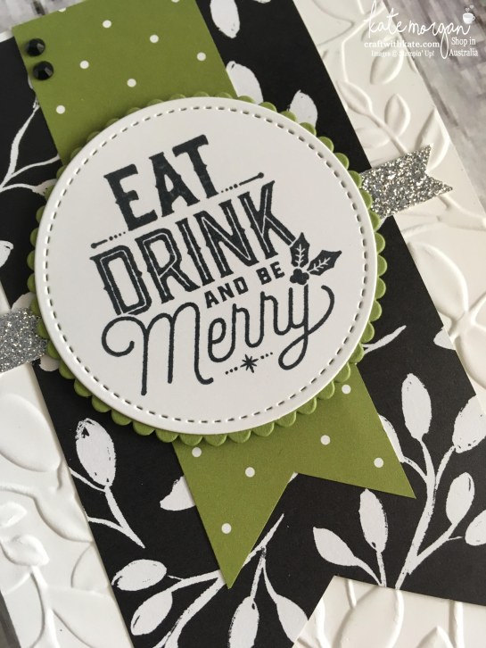 Carols of Christmas card using Stampin Ups Merry Little Christmas DSP & Layered Leaves DTIEF by Kate Morgan, Independent Demonstrator, Australia DIY