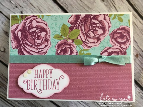 Feminine Birthday card using Stampin Ups Petal Garden DSP by Kate Morgan, Independent Demonstrator, Australia