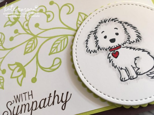 Sympathy card for a pet using Stampin Ups Bella &amp; Friends, Flourishing Phrases by Kate Morgan, Independent Demonstrator, Australia Dog