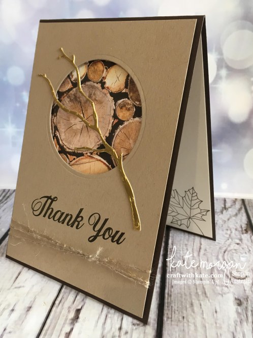 Masculine Thank You card using Stampin Up Seasonal Layers thinlits, Painted Harvest & Wood Textures DSP with copper by Kate Morgan, Independent Demonstrator, Australia DIY #stampinup #cu