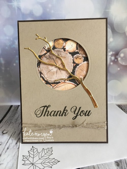 Masculine Thank You card using Stampin Up Seasonal Layers thinlits, Painted Harvest & Wood Textures DSP with copper by Kate Morgan, Independent Demonstrator, Australia #stampinup #cutitn