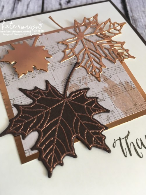 Masculine Thank You card using Stampin Up Seasonal Layers thinlits & Wood Textures DSP with copper by Kate Morgan, Independent Demonstrator, Australia DIY #stampinup #cutitnothoardit
