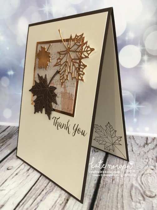 Masculine Thank You card using Stampin Up Seasonal Layers thinlits & Wood Textures DSP with copper by Kate Morgan, Independent Demonstrator, Australia #stampinup DIY #cutitnothoardit