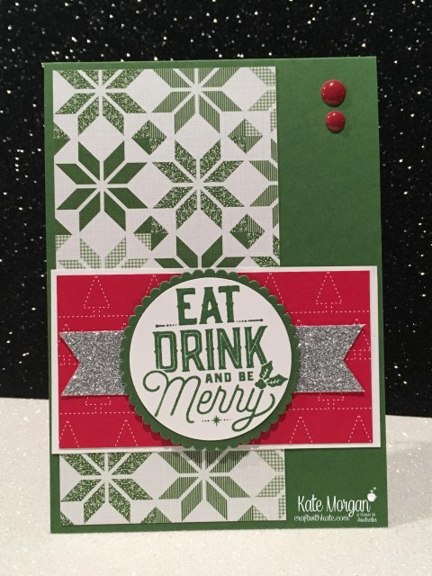 Christmas card using Stampin Ups Merry Little Labels & Quilted Christmas DSP by Kate Morgan, Independent Demonstrator, Australia. DIY #cutitnothoardit