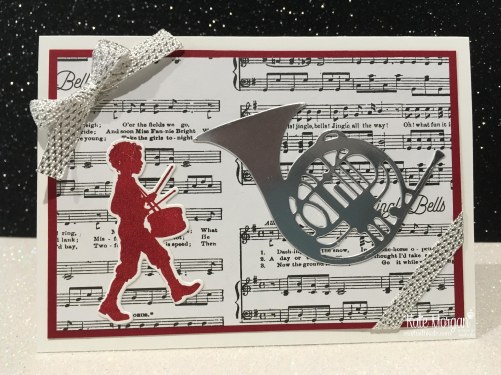 Christmas card using Stampin Ups Musical Season Bundle & Merry Music DSP by Kate Morgan, Independent Demonstrator, Australia.