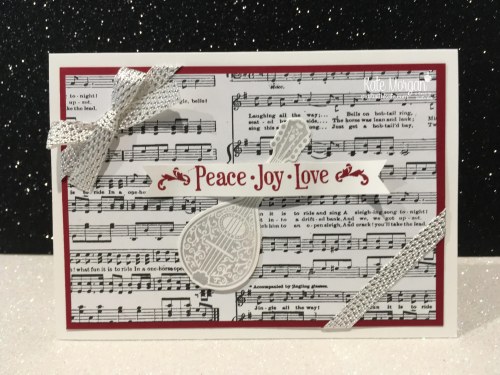 Christmas card using Stampin Ups Musical Season Bundle & Merry Music DSP by Kate Morgan, Independent Demonstrator, Australia