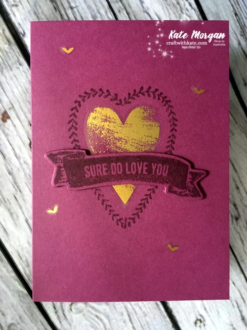 Valentine's Day card usingstampin Up Sure Do Love You bundle, Occasions 2018 by Kate Morgan, Independent Demonstrator, Australia