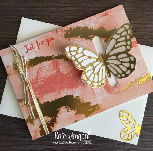 Butterfly card using retiring Stampin Up Watercolour Wings, Butterflies Thinlits, Painted with Love DSP by Kate Morgan, Australia.JPG