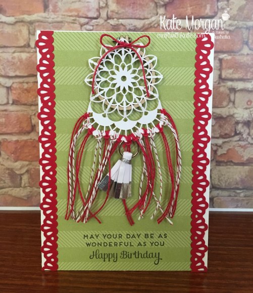 Dream Catcher card using Stampin Up Embroidery Hoop & Cake Soiree by Kate Morgan, Craft with Kate Australia