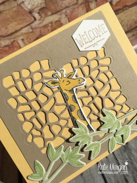 Animal Outings Giraffe welcome card, Stampin Up by Kate Morgan, Australia, 2018