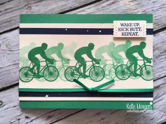 Wake Up Kick Butt Repeat card using Stampin Up Enjoy Life, Twinkle Twinkle DSP by Kate Morgan Australia, 2018