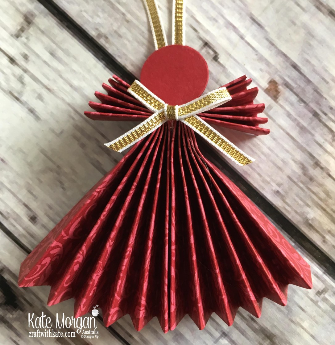Paper Angel using Stampin Up Dashing Along DSP by Kate Morgan Melbourne Australia Christmas Holiday catalogue 2018