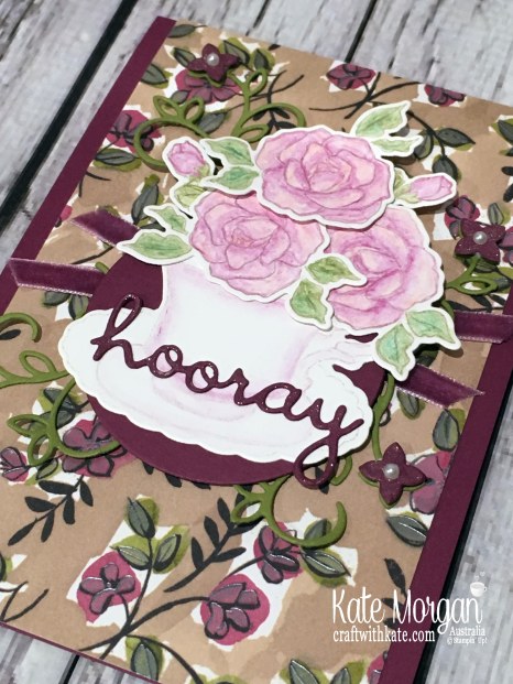 Colour Creations Blog Hop Rich Razzleberry with Stampin Up Tea Together, Well Written, Watercolouring by Kate Morgan, Australia, Occasions 2019.