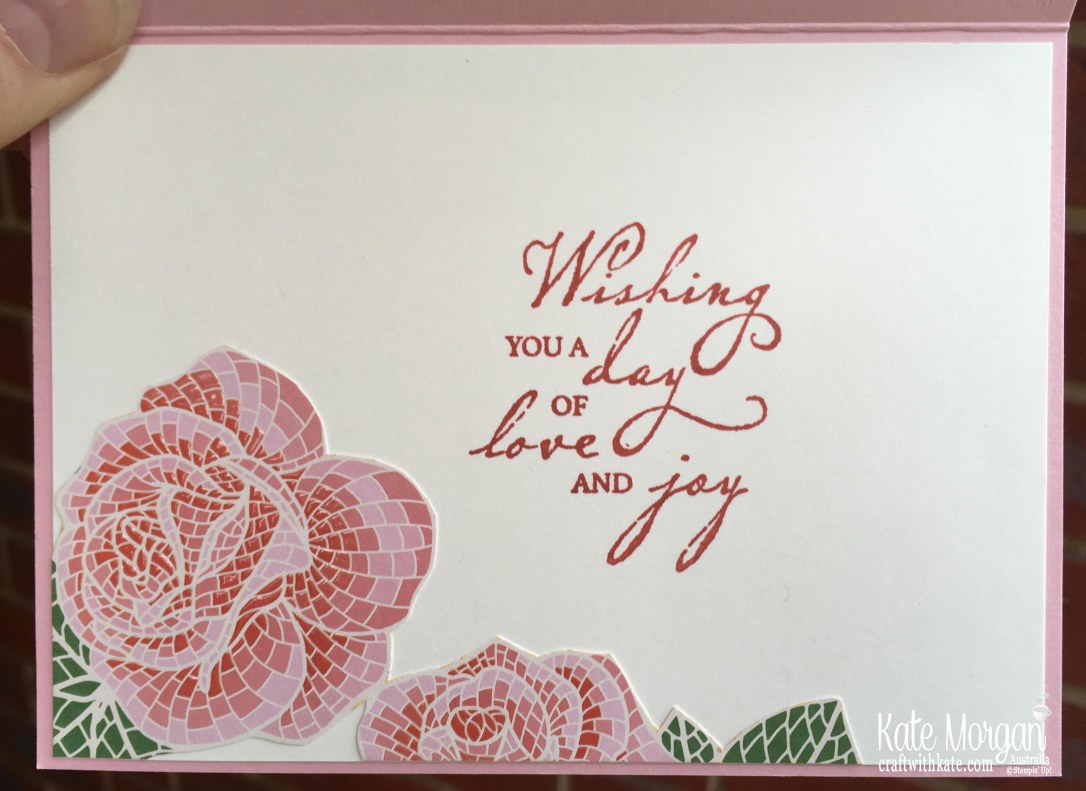 Mosaic Mood & Woven Heirlooms Birthday card, Stampin Up Australia by Kate Morgan inside