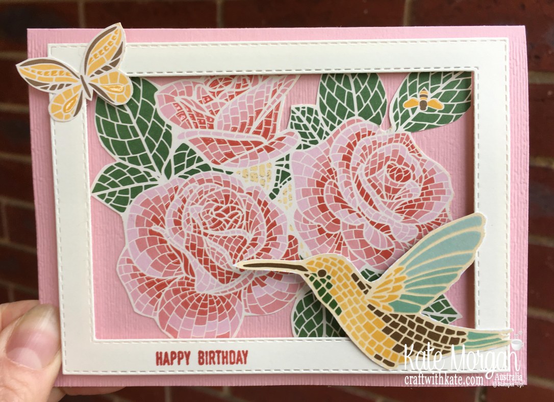 Mosaic Mood & Woven Heirlooms Birthday card, Stampin Up Australia by Kate Morgan