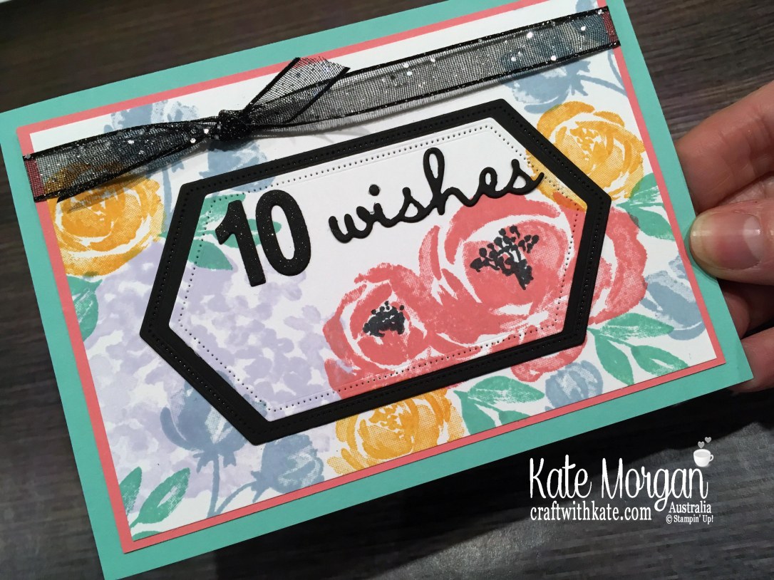 10th birthday card feminine using Stampin Up Beautiful Friendship stamp set by Kate Morgan, Australia 2019