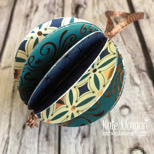 Christmas decoratrion using Stampin Up Brightly Gleaming DSP by Kate Morgan, Australia 2019.jpg