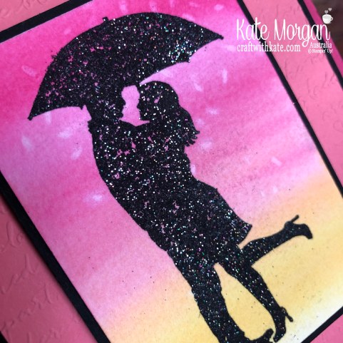 Rice or Salt Background using Stampin Up Serene Silhouettes & Shimmery Black Emboss Powder by Kate Morgan, Australia 2019.