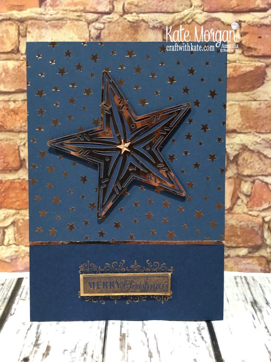 Starry Christmas card using Stampin Up Brightly Gleaming Suite & Copper Ink by Kate Morgan, Australia 2019