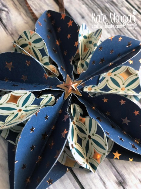 Star Ornament using Stampin Up Brightly Gleaming DSP 2019 Holiday catalogue by Kate Morgan Australia.