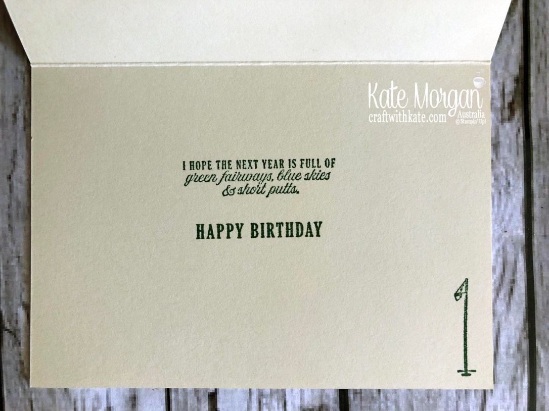 Masculine card using Stampin Up Country Club Suite Clubhouse Mini 2020 by Kate Morgan, Australia inside