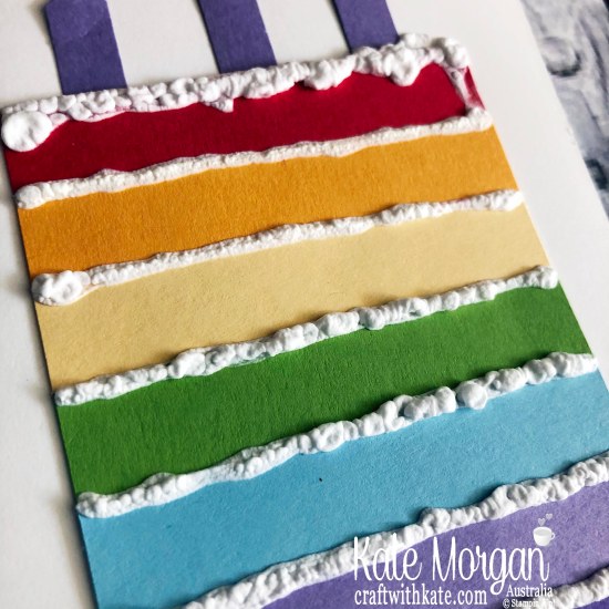 Rainbow birthday cake with Puff Paint icing by Kate Morgan, Stampin Up Australia, 2019
