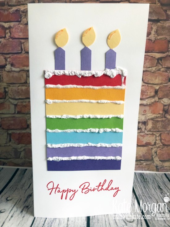 Rainbow birthday cake with Puff Paint icing by Kate Morgan, Stampin Up Australia 2019