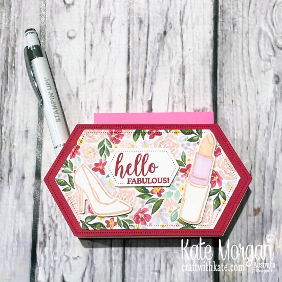 Post It Note holder with Stitched Nested Label dies using Stampin Up Best Dressed Suite 2020 Mini by Kate Morgan, Australia.