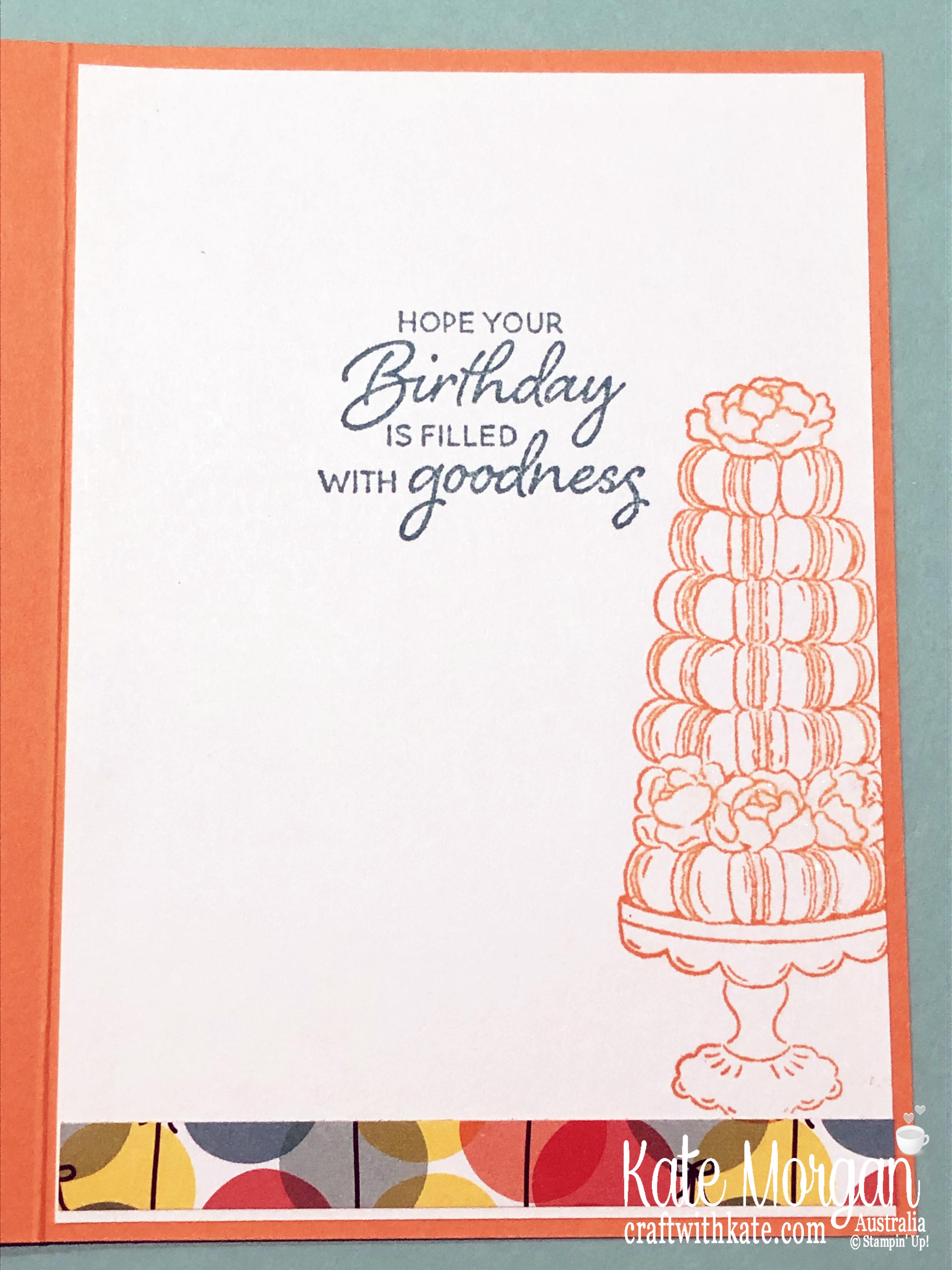Shaker Card using Stampin Up Birthday Bonanza DSP & Birthday Goodness 2020 Mini by Kate Morgan, Australia inside