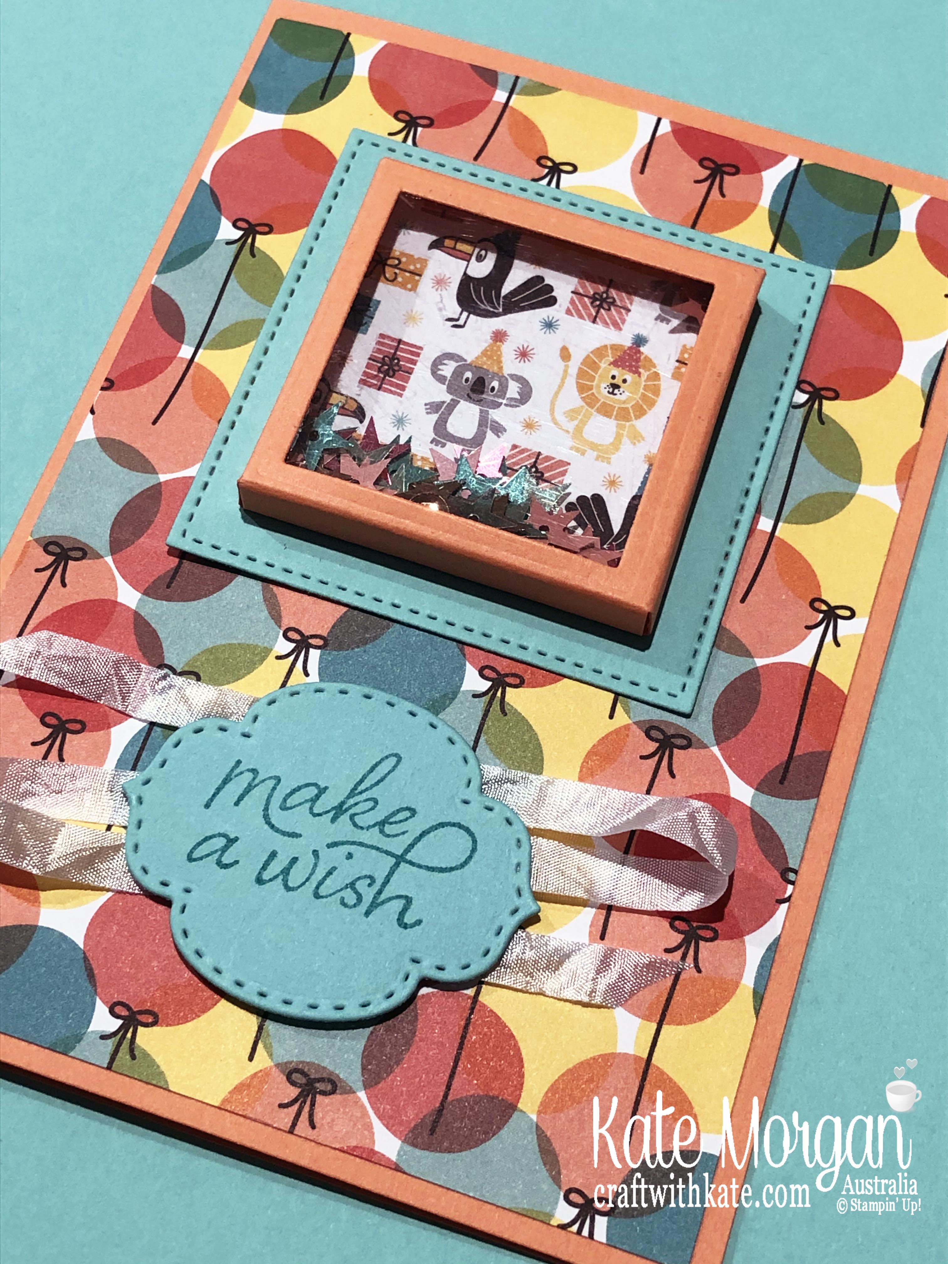 Shaker Card using Stampin Up Birthday Bonanza DSP & Birthday Goodness 2020 Mini by Kate Morgan, Australia.jpg