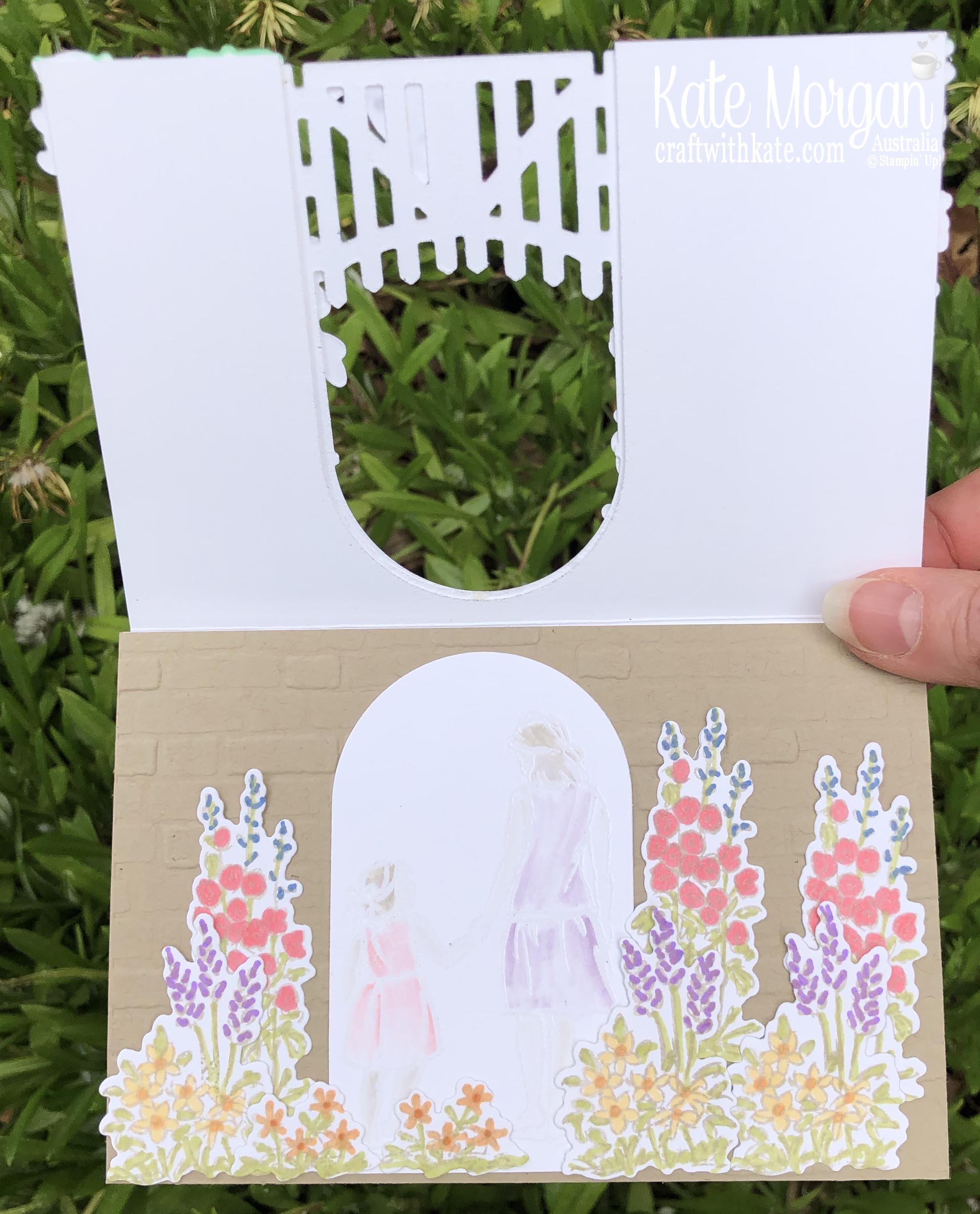 AWHT Tutorial using Stampin Up Grace's Garden & Beautiful Moments with Brick & Mortar 3D TIEF Mini 2020 by Kate Morgan, Australia inside