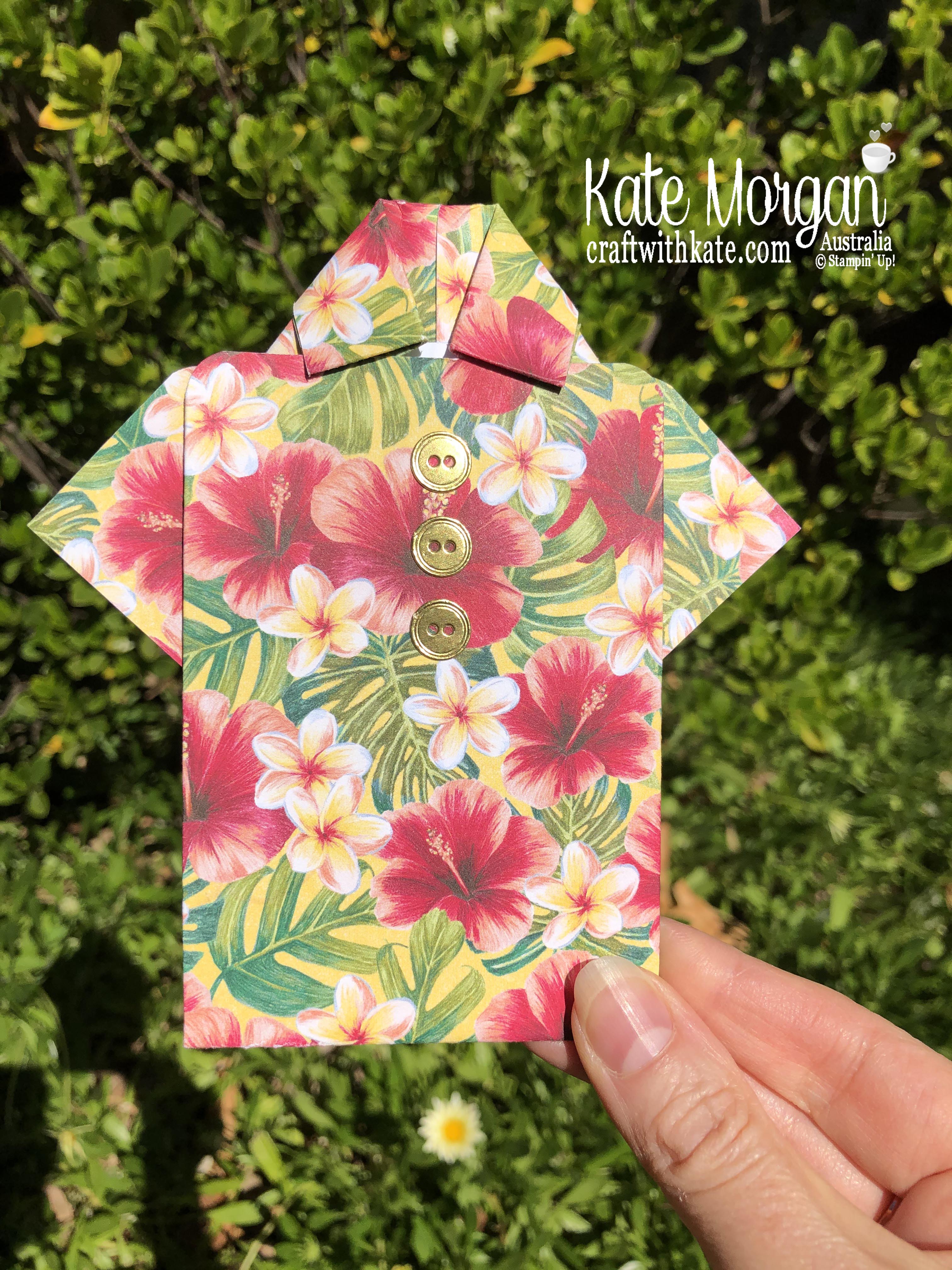 Hawaiian Shirt Fold card using Tropical Oasis by Kate Morgan, Australia, Stampin Up Mini 2020