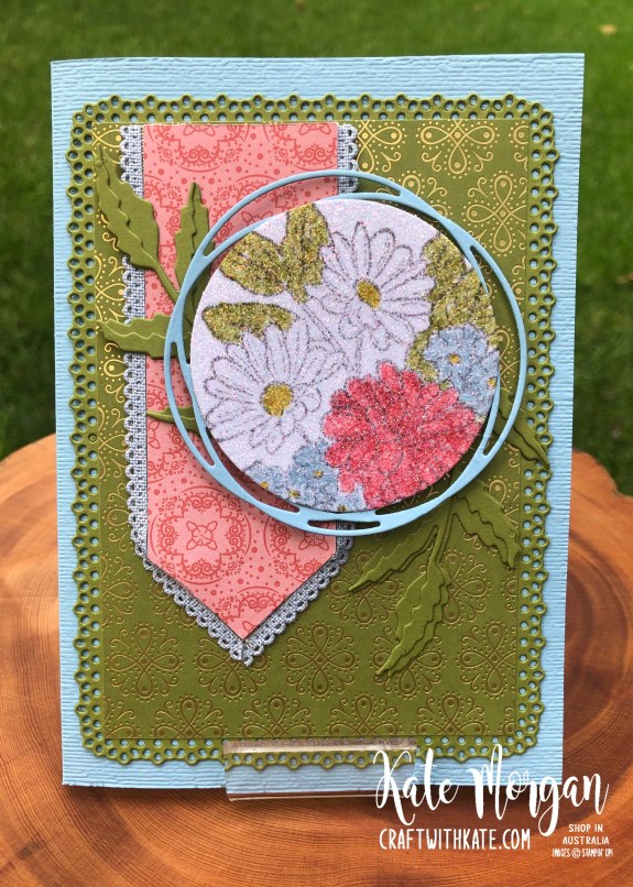 Trifold card using Stampin Up Ornate Garden &amp; Peaceful Poppies Suites by Kate Morgan Australia 2020