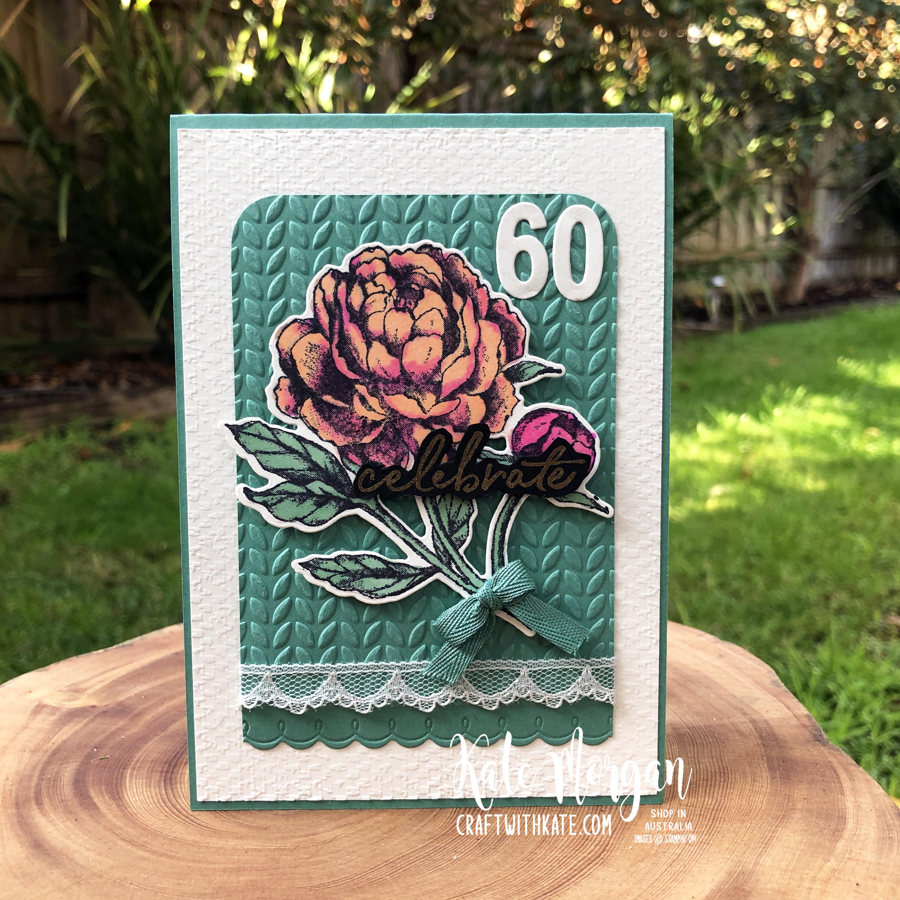 60th Feminine birthday card using Prized Peony by Kate Morgan Stampin Up Australia 2020.