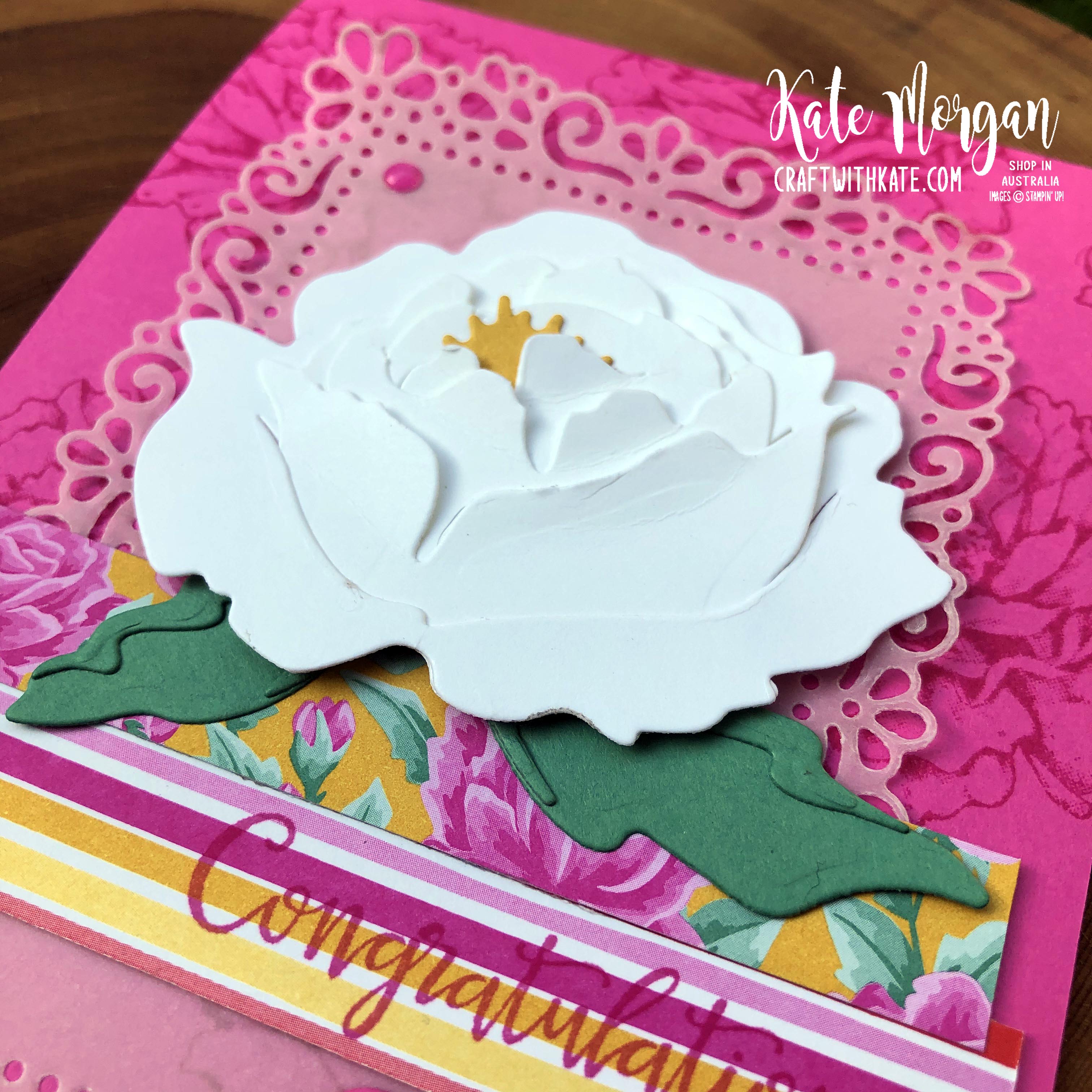 60th Feminine birthday card using Prized Peony Magenta Madness by Kate Morgan Stampin Up Australia 2020..