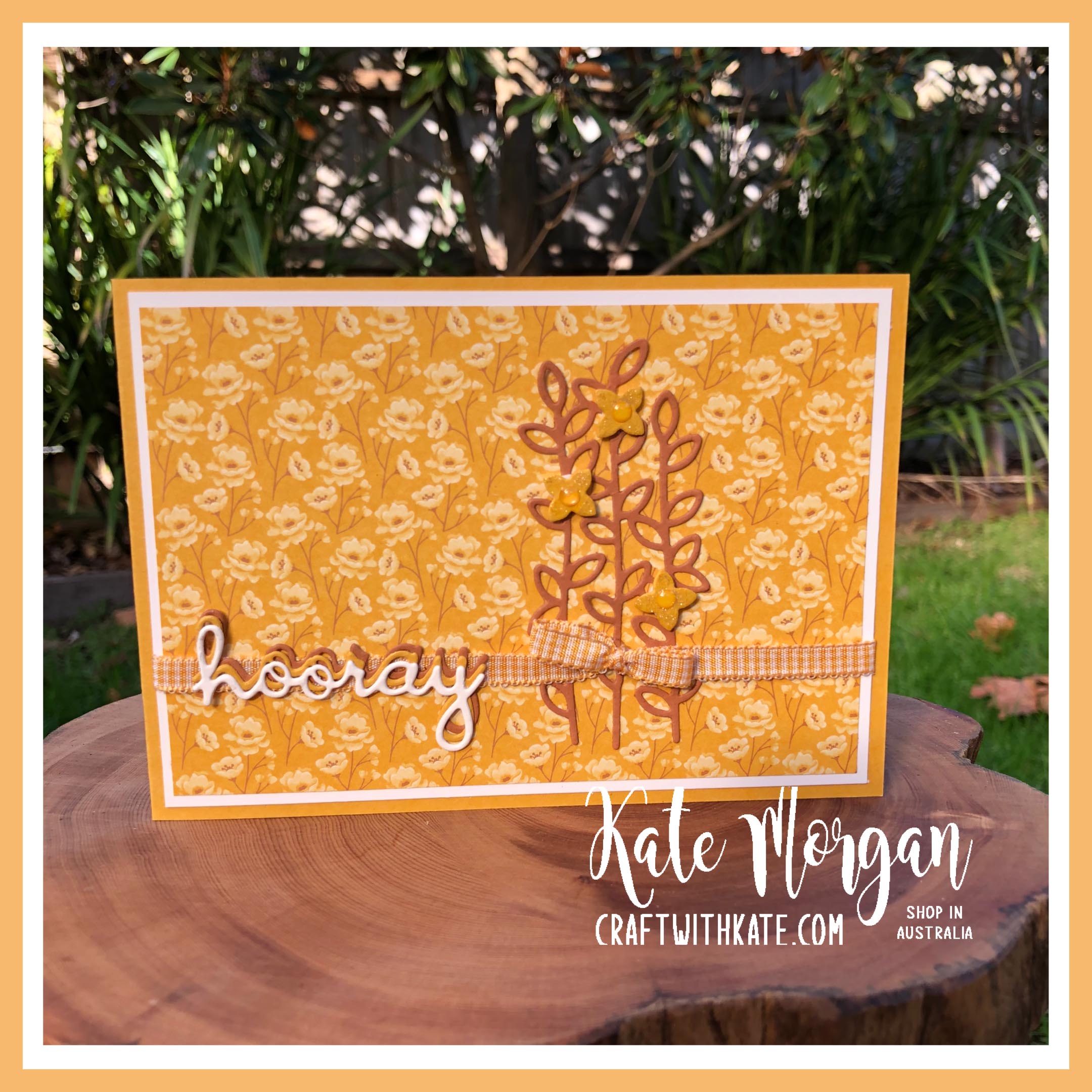 Bumblebee card using Stampin Up Flowers for Every Season DSP &amp; Well Written dies by Kate Morgan, Australia 2020