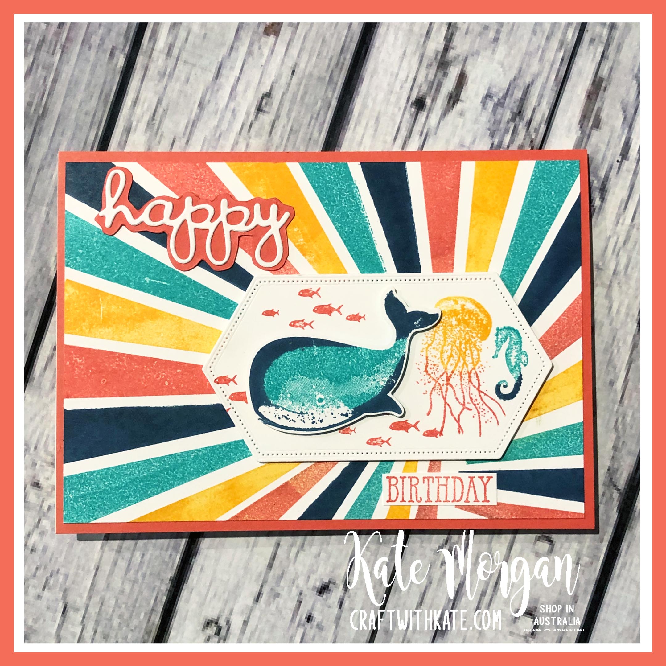 Calypso Coral CCS Card using Whale of a Time & High Tide stamps by Kate Morgan Stampin Up Australia 2020